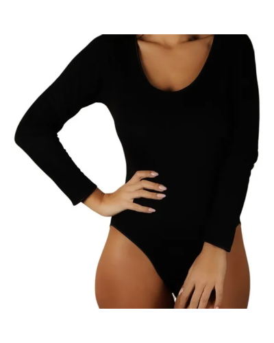 Body à manches longues pour femmes en coton polaire E-2710 - Noir