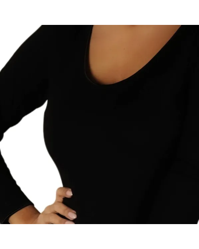 Body à manches longues pour femmes en coton polaire E-2710 - Noir