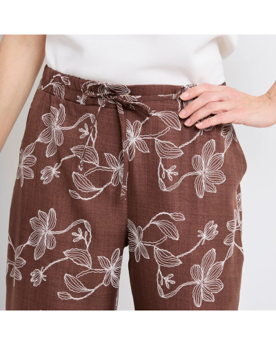Pantalon large avec sérigraphies fleurs