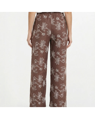Pantalon large avec sérigraphies fleurs