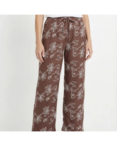 Pantalon large avec sérigraphies fleurs