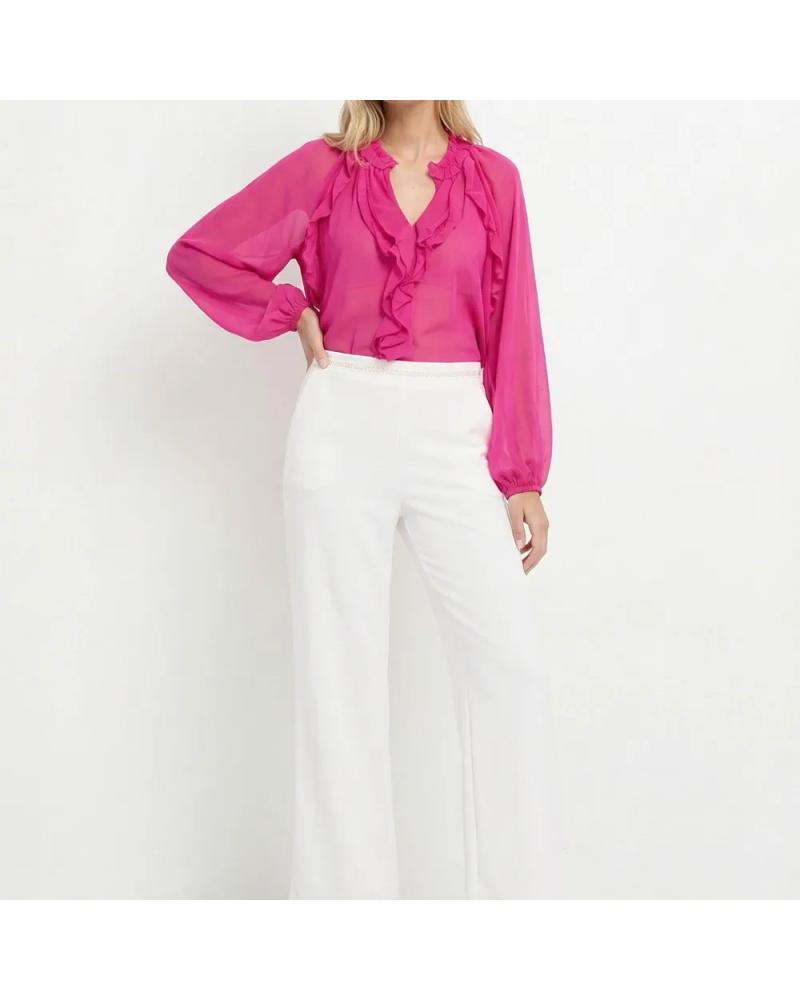 Pantalon maille avec galon à la taille