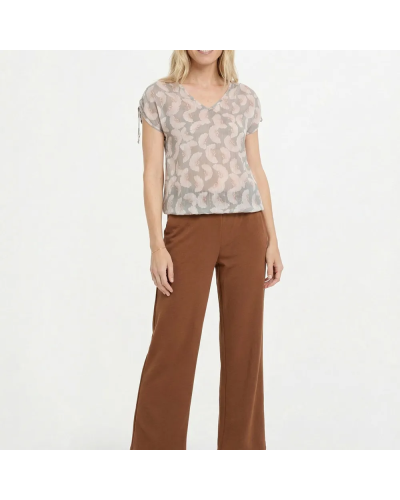 Tunique voile fil métallisé motif ginkgo