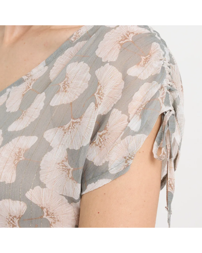 Tunique voile fil métallisé motif ginkgo