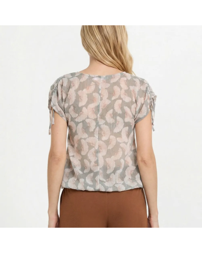 Tunique voile fil métallisé motif ginkgo