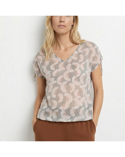 Tunique voile fil métallisé motif ginkgo
