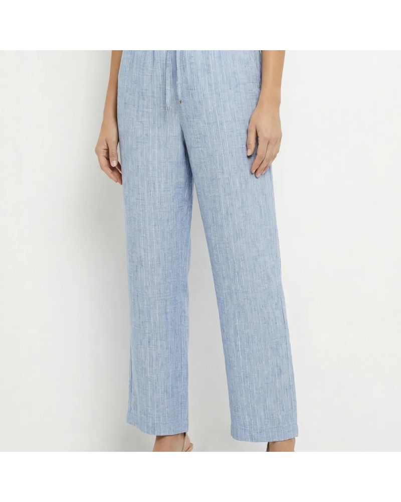 Pantalon tailleur rayé aspect irrégulier bleu