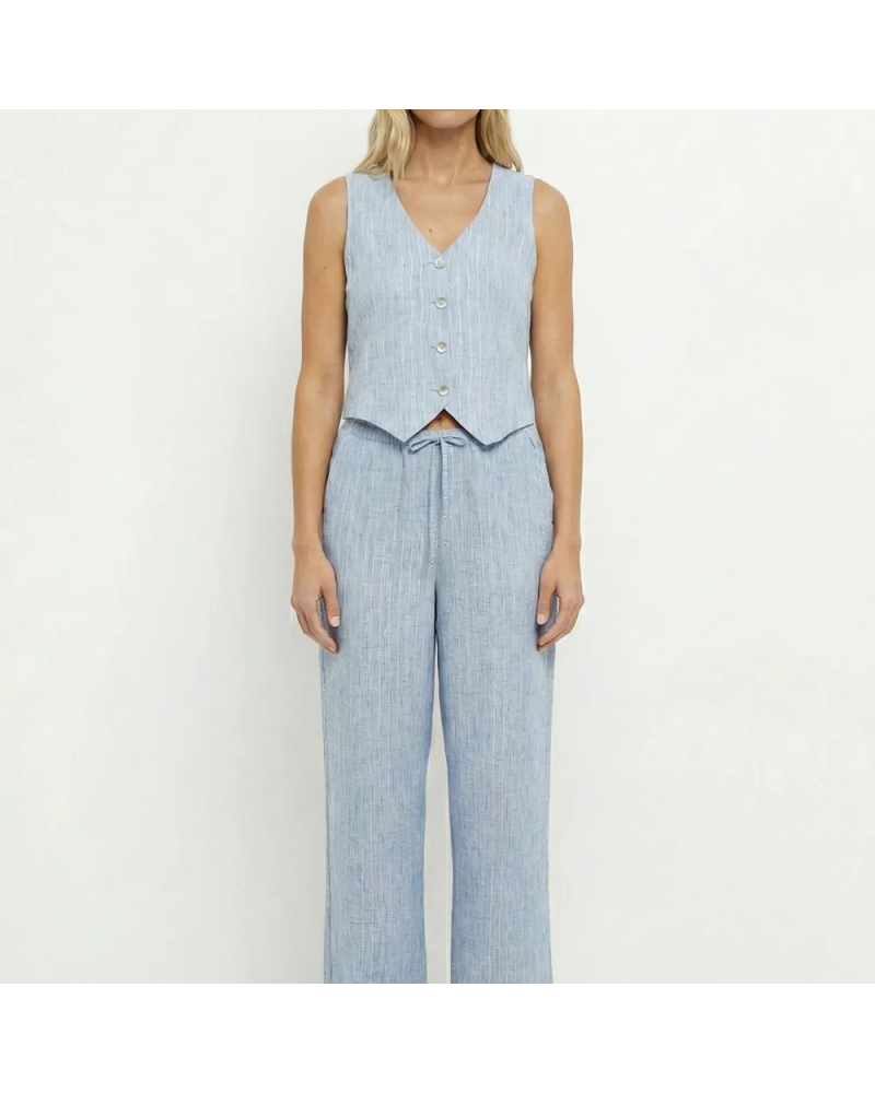 Gilet de costume rayé aspect irrégulier bleu