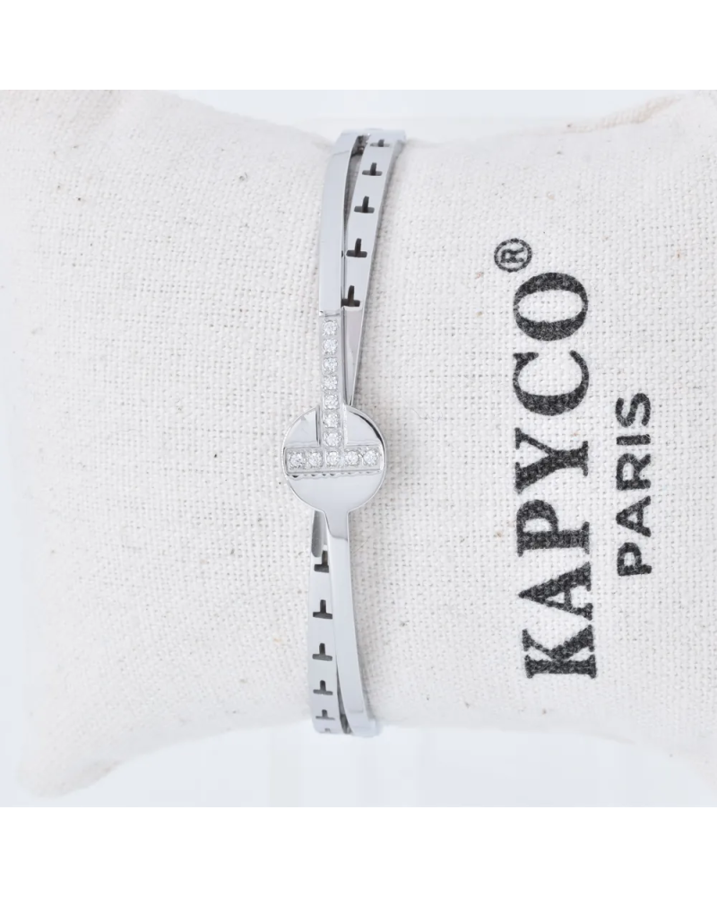 Bracelet Jonc en Acier Inoxydable – Cristaux Argenté
