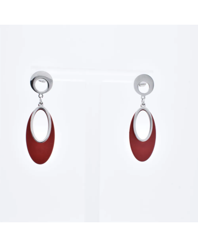 Boucles d'oreilles en acier argenté et laqué rouge