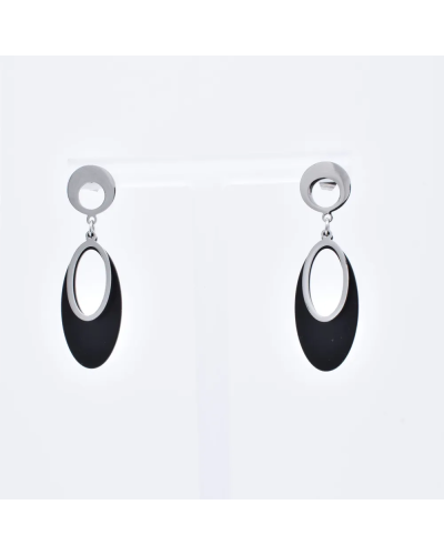 Boucles d'oreilles en acier argenté et laqué noir