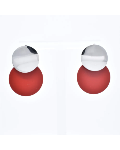 Boucles d'oreilles en acier argenté et laqué en rouge