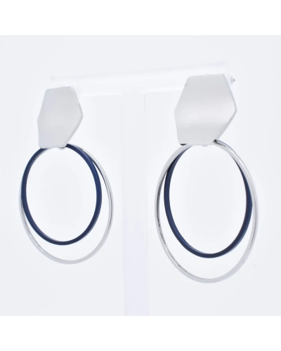 Boucles d'oreilles en acier argenté et laqué en bleu