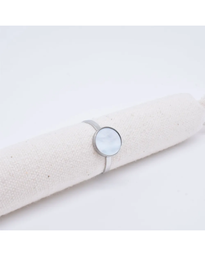 Bague nacre en acier argenté