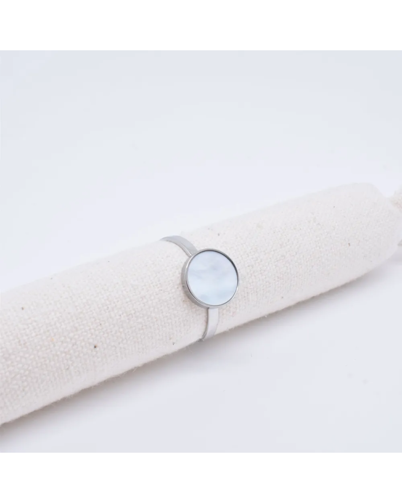 Bague nacre en acier argenté