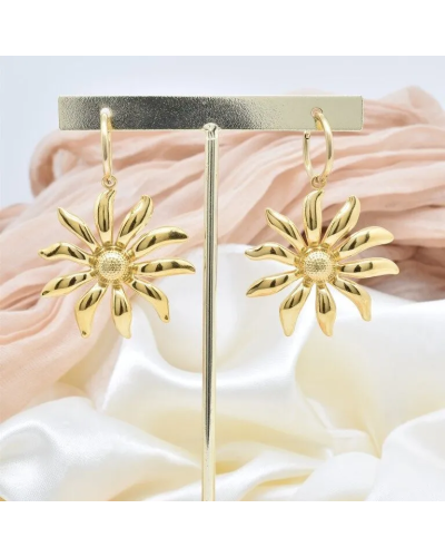 Boucles d'oreilles fleur en acier inoxydable doré