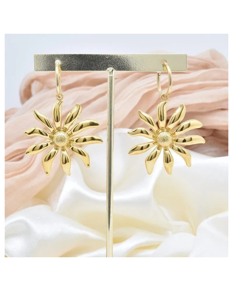Boucles d'oreilles fleur en acier inoxydable doré