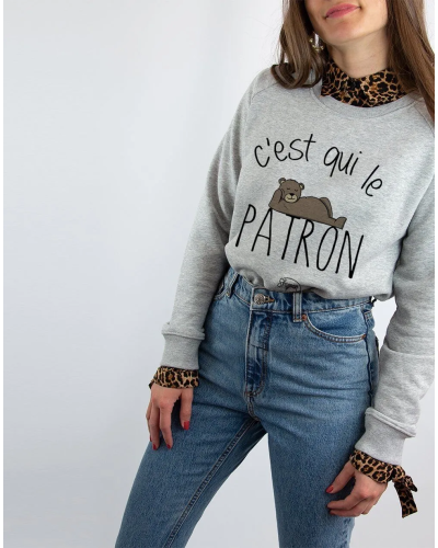 SWEAT GRIS CHINE FEMME C'EST QUI LE PATRON