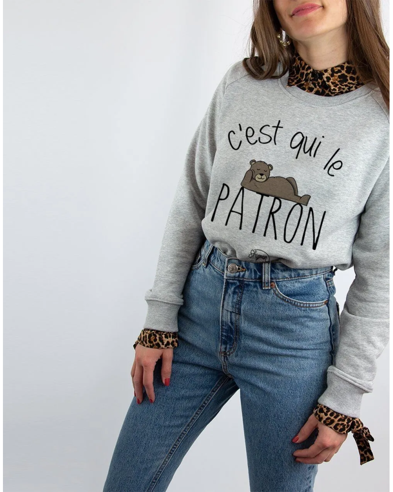 SWEAT GRIS CHINE FEMME C'EST QUI LE PATRON