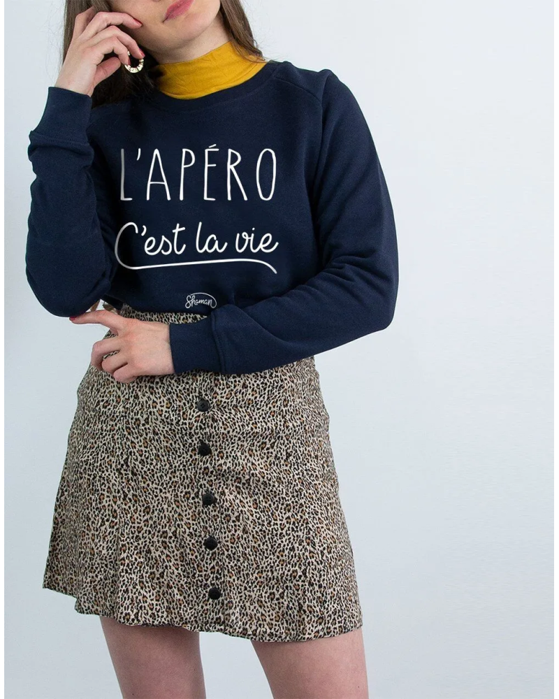 SWEAT NAVY FEMME L'APERO C'EST LA VIE