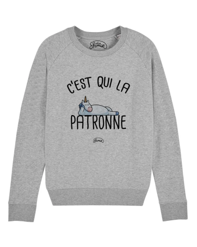 SWEAT GRIS CHINE FEMME C'EST QUI LA PATRONNE