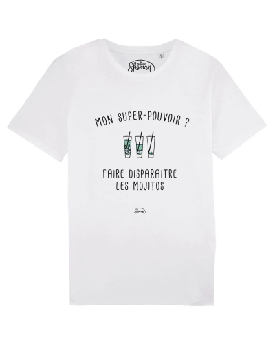 TSHIRT BLANC HOMME MON SUPER-POUVOIR? FAIRE DISPARAITRE LES MOJITOS