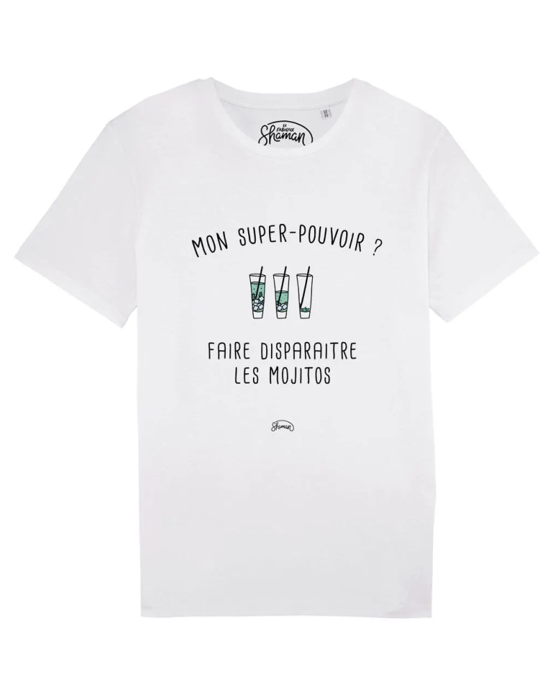 TSHIRT BLANC HOMME MON SUPER-POUVOIR? FAIRE DISPARAITRE LES MOJITOS