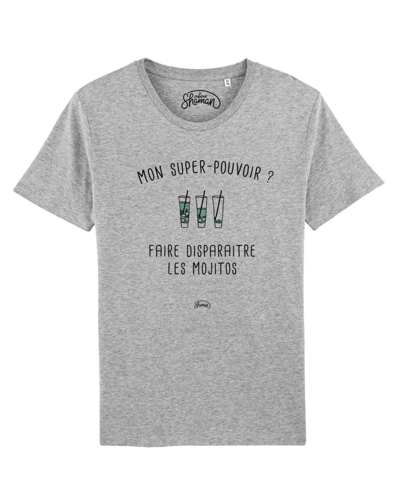 TSHIRT GRIS CHINE HOMME MON SUPER-POUVOIR? FAIRE DISPARAITRE LES MOJITOS