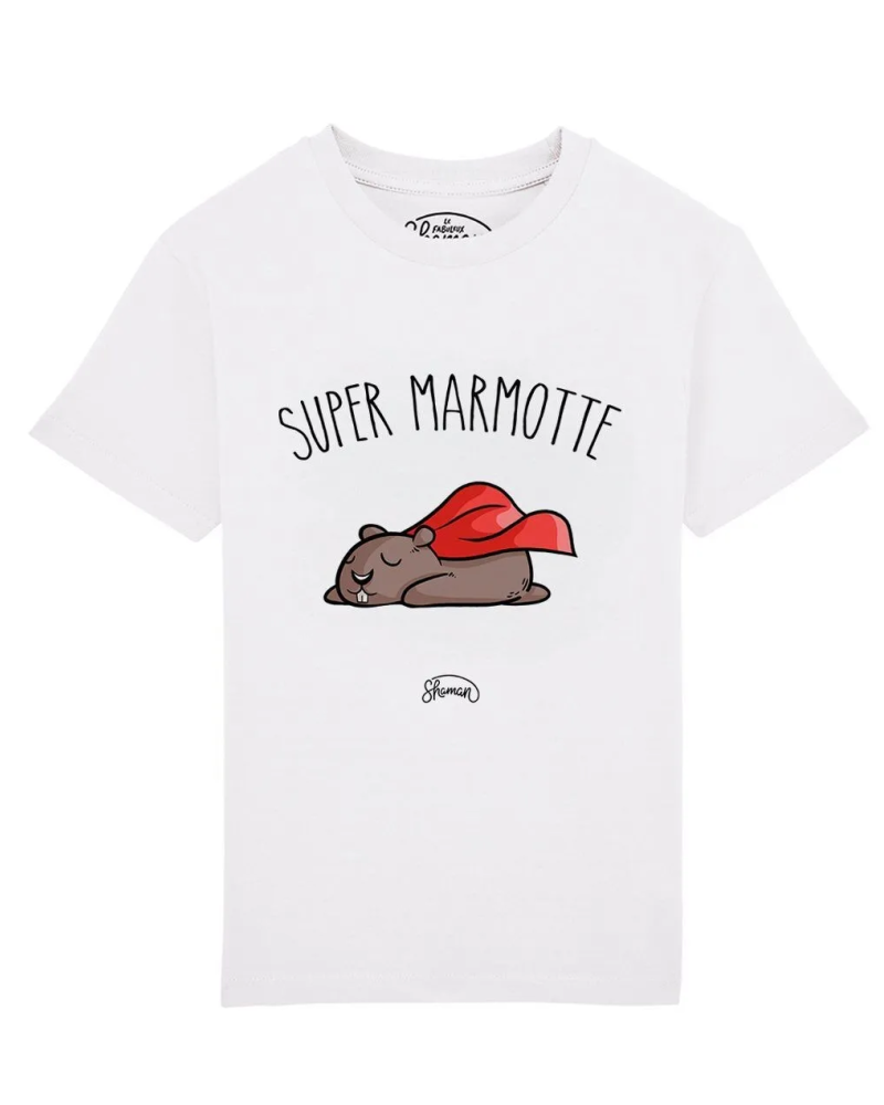 TSHIRT BLANC KID SUPER MARMOTTE