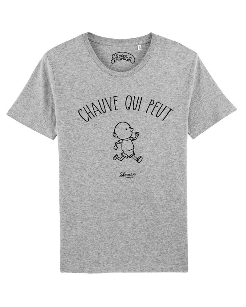 TSHIRT GRIS CHINE HOMME CHAUVE QUI PEUT