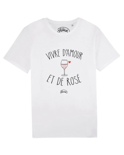 TSHIRT BLANC HOMME VIVRE D'AMOUR ET DE ROSE
